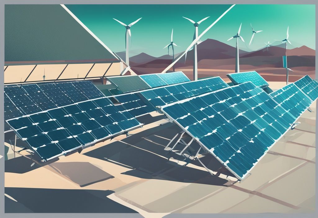 Moderne digitale Illustration eines Vergleichs zwischen herkömmlichen Solarmodulen und Photovoltaiksystemen in Teal-Farbtönen.